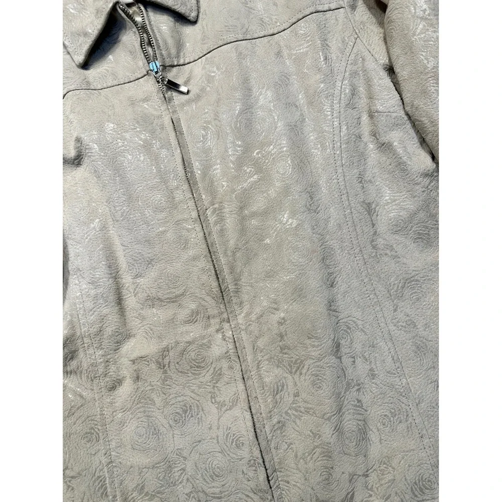 Monroe & Main Women's Textured Rose Print Suede‎ Jacket Size XXLCream White